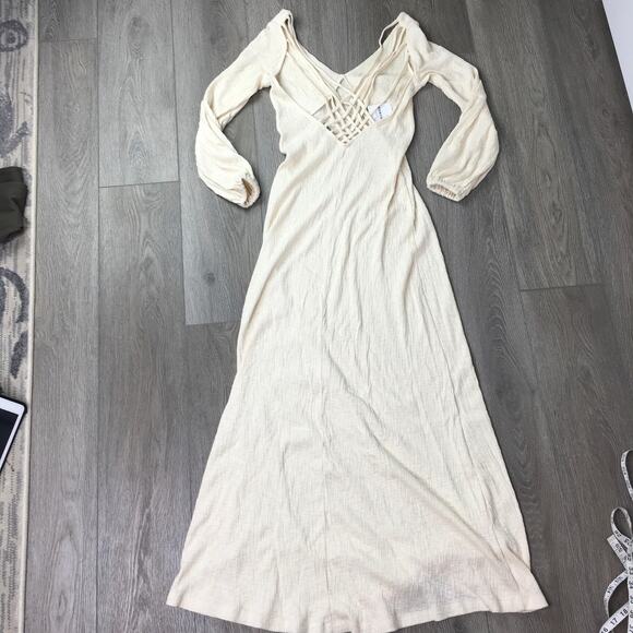 NWT Free People Beach Womens Ivory Maxi Dress Criss Cross Back Long Sleeve XS - Picture 3 of 10